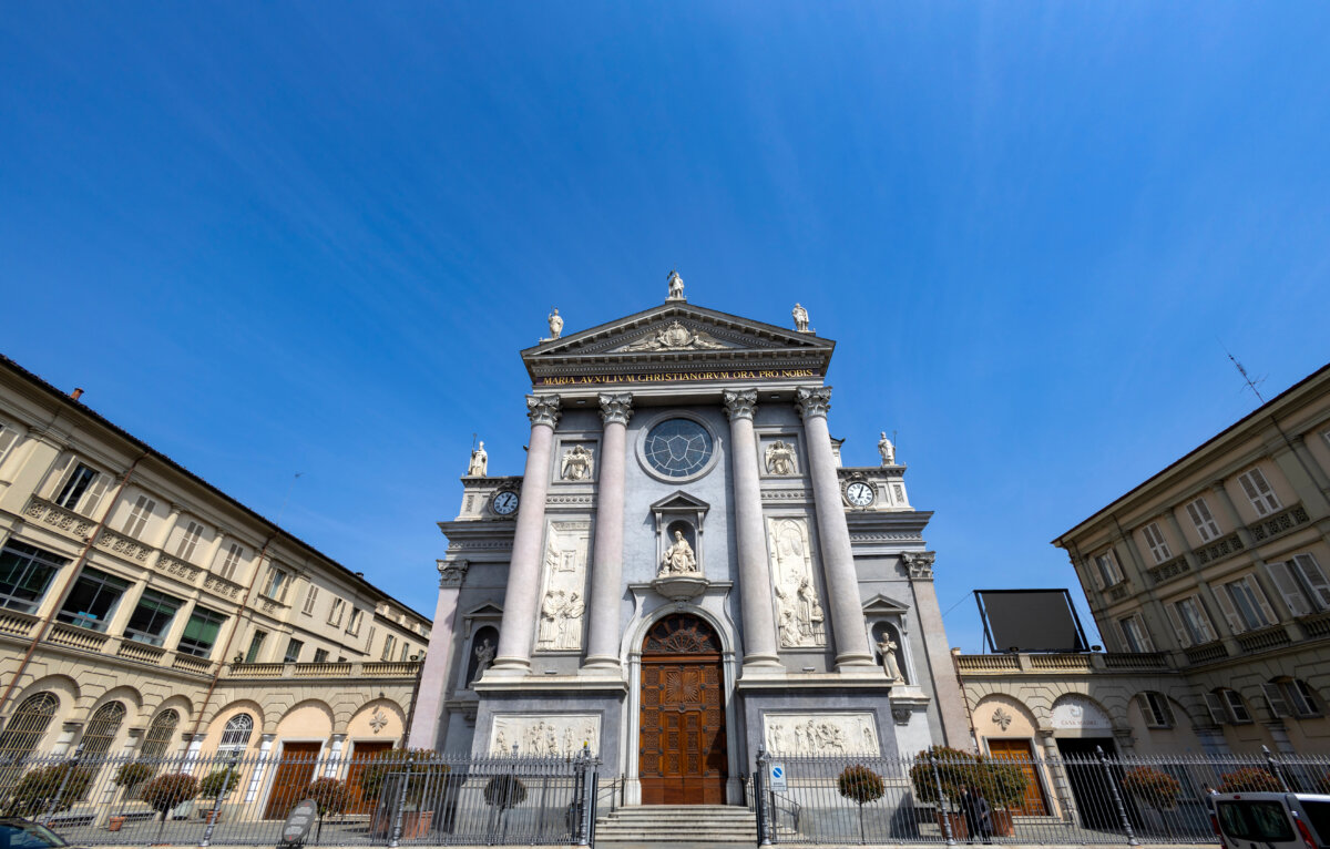 View of Mary Help of Christians (Maria Ausiliatrice) church in Turin, Piedmont, Italy