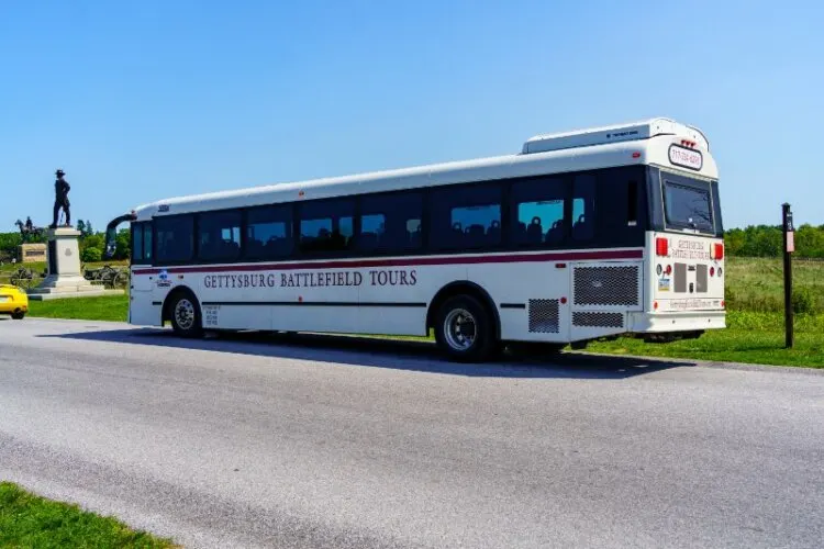 Gettysburg Battlefield Tour bus is parked 
