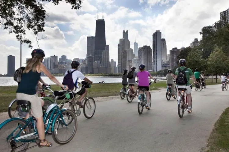 Tourists on a Chicago Bike Tour