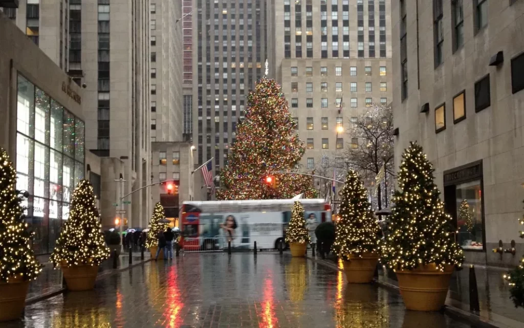 NYC Rockefeller center during Christmas time