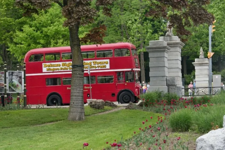 Red tour bus parked