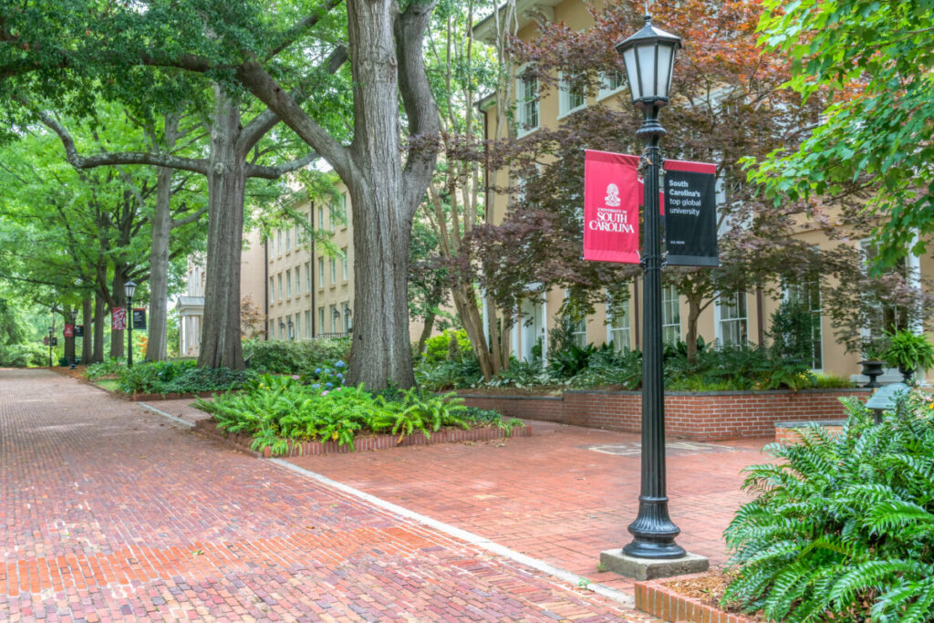 Campus Walkway and School Banner at University of South Carolina