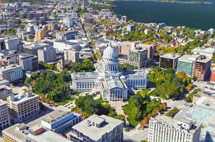 Aerial view of Wisconsin State Capitol Madison