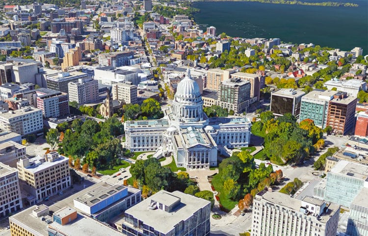 Aerial view of Wisconsin State Capitol Madison