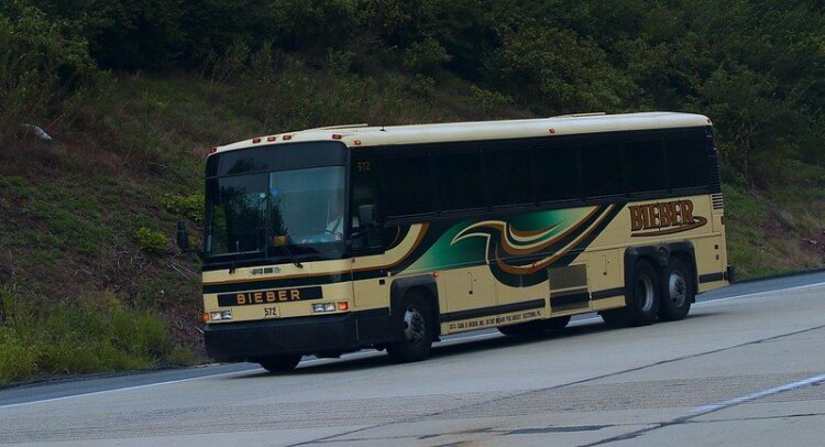 Closeup view of Bieber bus