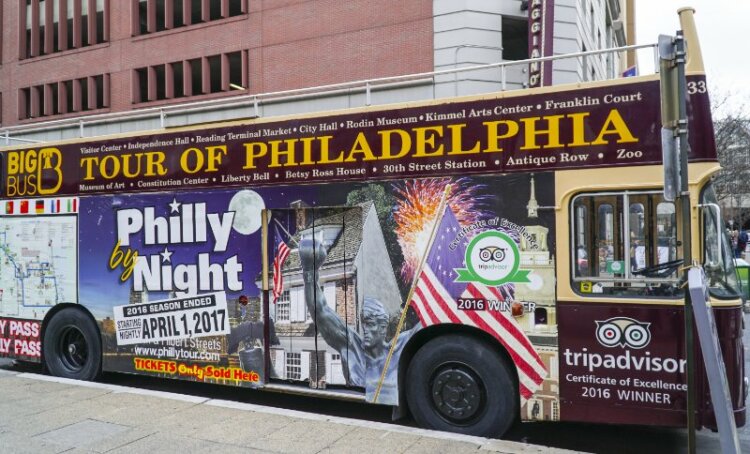 Tour of Philadelphia Sightseeing Bus parked