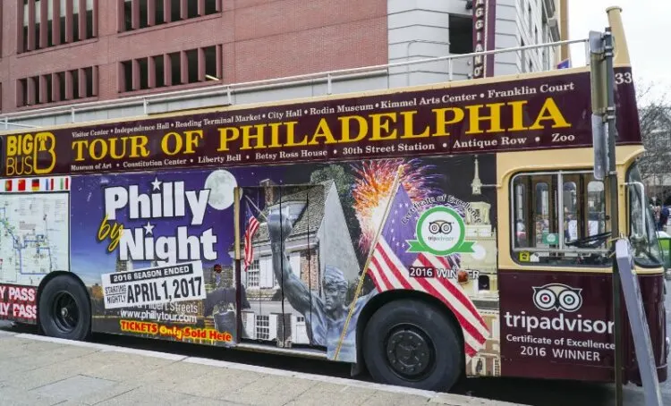 Tour of Philadelphia Sightseeing Bus parked
