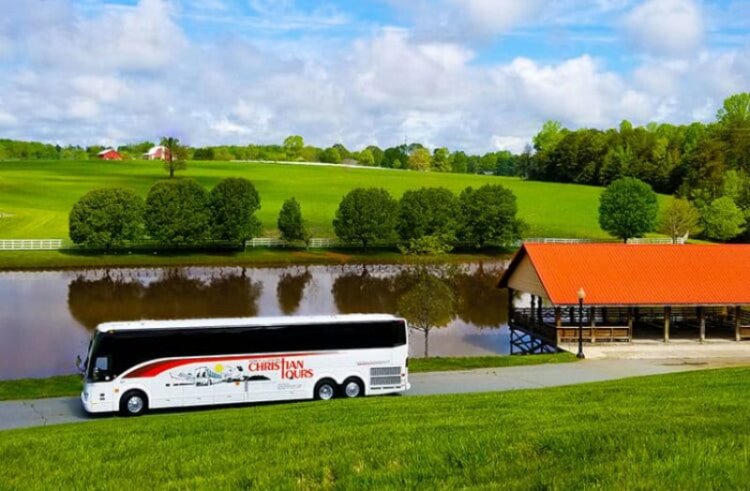 Christian Bus Tour near a lake
