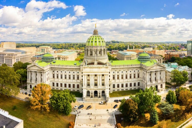 Drone view of the Pennsylvania State Capitol