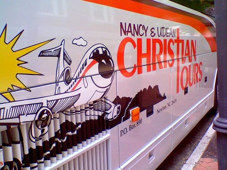 Closeup view of Christian Bus Tours