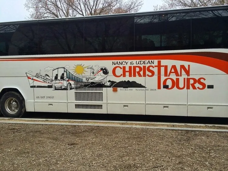 Side view of Christian bus tour
