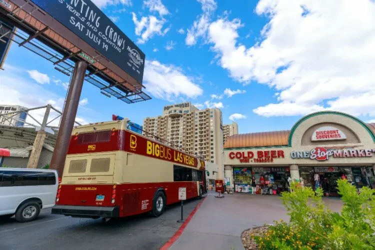  Big Bus Las Vegas Hop-On Hop-Off parked outside Las Vegas strip