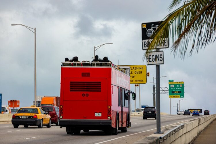Back view of Miami Double Decker sightseeing bus