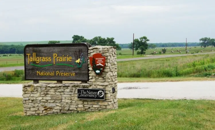  Entry sign to visitor center at Tallgrass Prairie US National Preserve