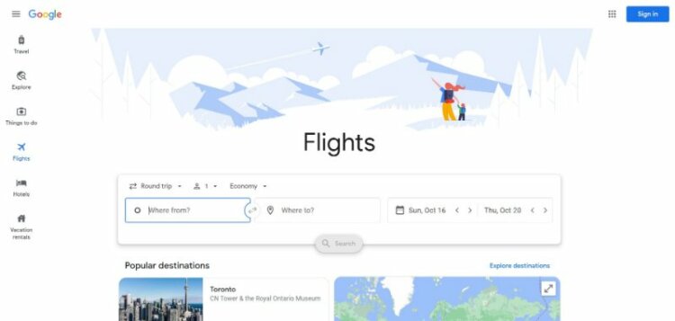 Google Flights Website