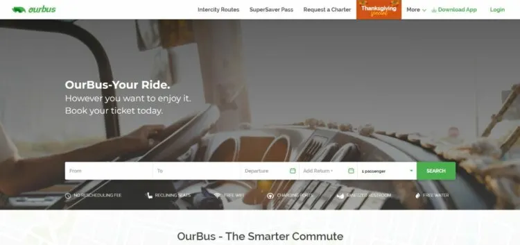 OurBus Website homepage