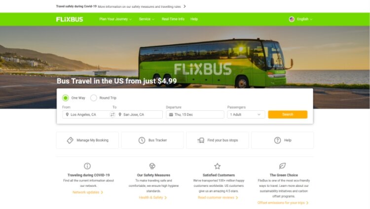 FlixBus Site homepage