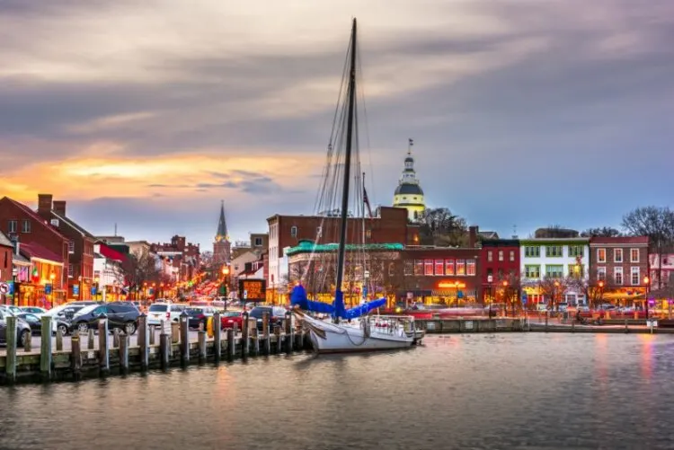 View of Annapolis Harbor at sunset