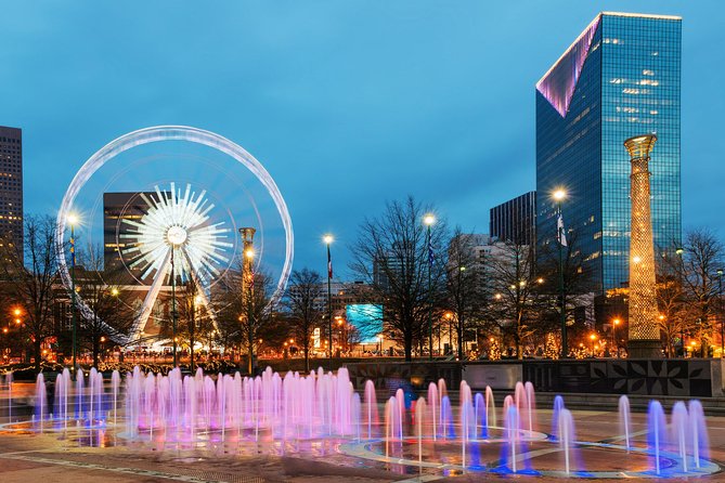ferris wheel and colorful neon lights in Atlanta Georgia