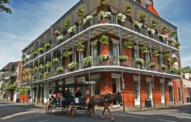Horse carriage in front of a French Quarter