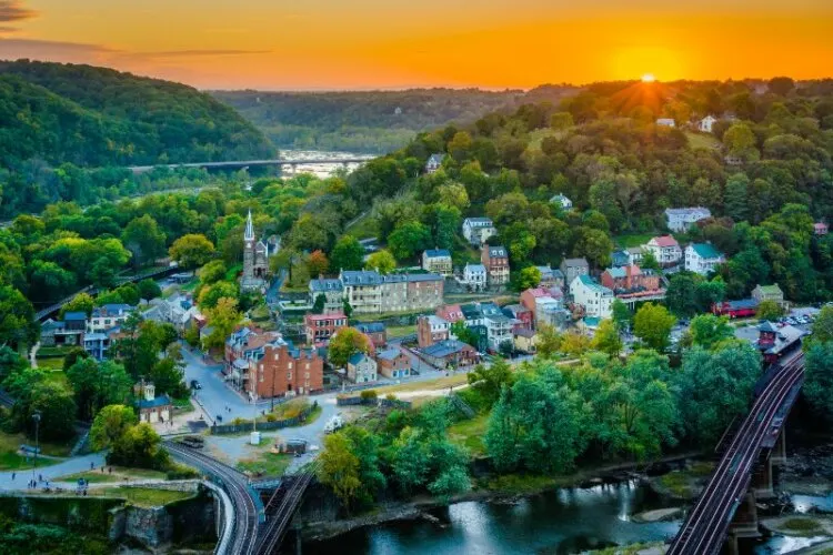 Sunset view of Harpers Ferry town