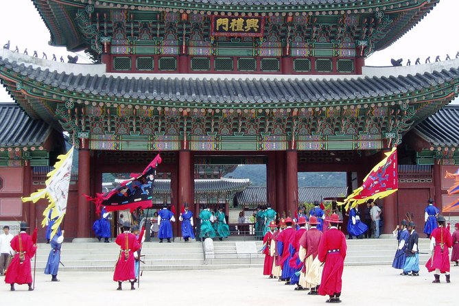 koreans in traditional costumes at the Gyeongbukgung Palace in Incheon
