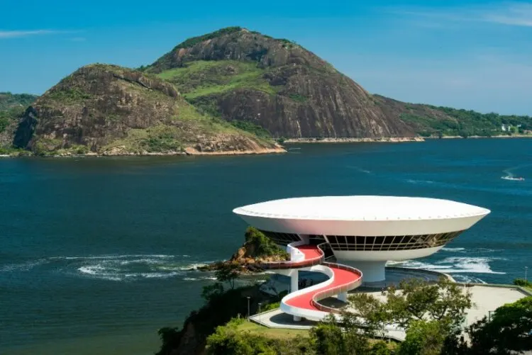 View of Niemeyer's Contemporary Art Museum built on a rock
