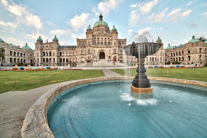 the fountain in front of the parliament buildings in Victoria