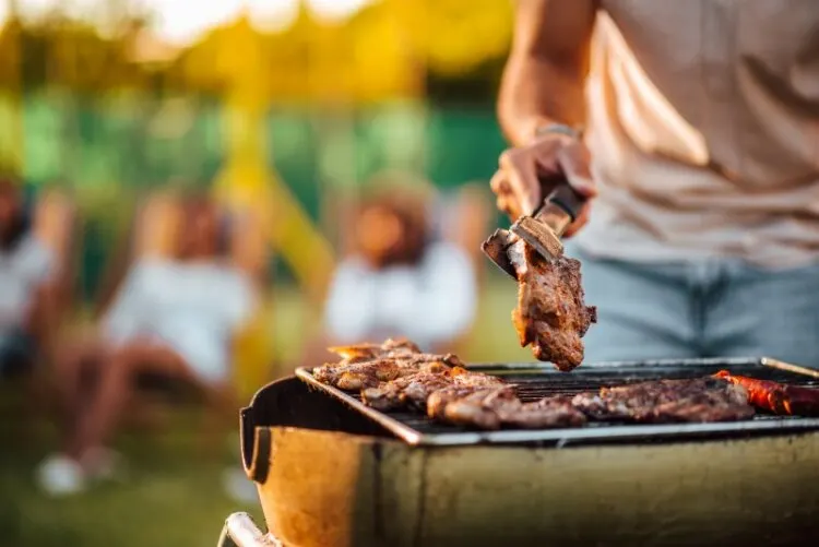 Close up of meat barbecued on a grill
