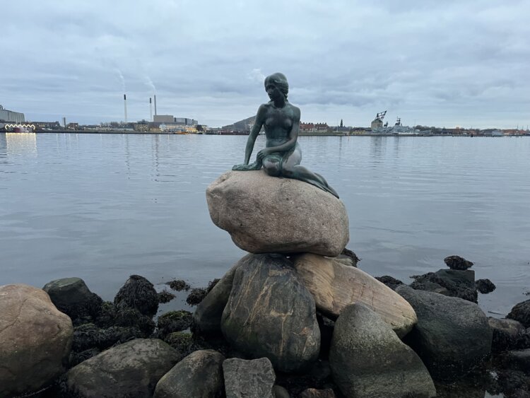 Green little mermaid monument at Copenhagen