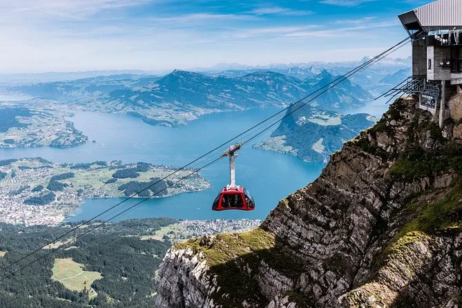 Red Cable Car on Mount Pilatus, Switzerland