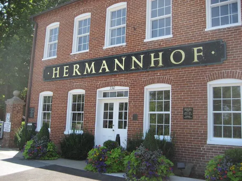 Exterior signage of The Hermannhof Winery in Hermann, Missouri