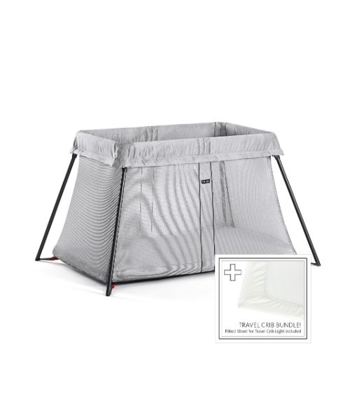 BabyBjörn Travel Crib Light - Silver + Fitted Sheet Bundle Pack