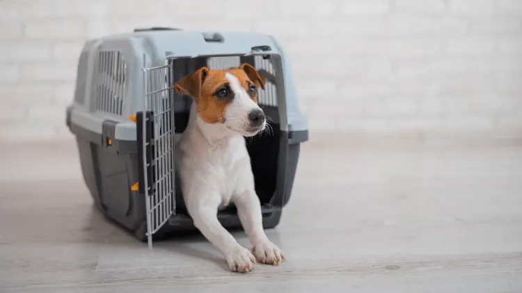 Jack Russell Terrier in a cage
