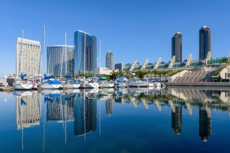 A panoramic morning view of San Diego Marina