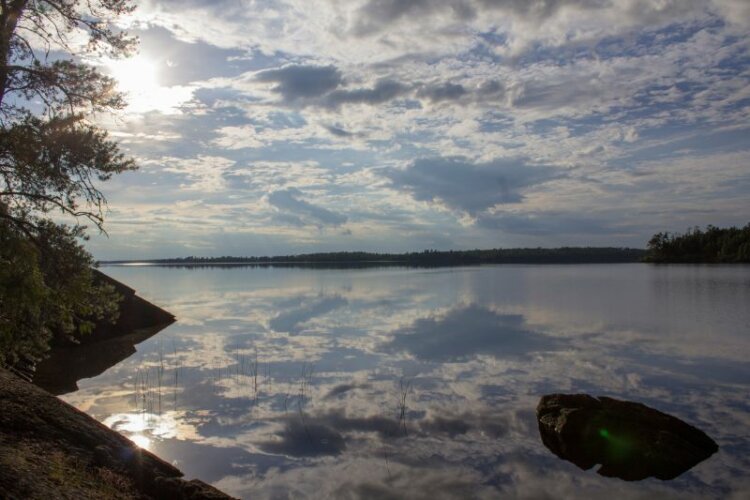 Beautiful lake with blue skies above