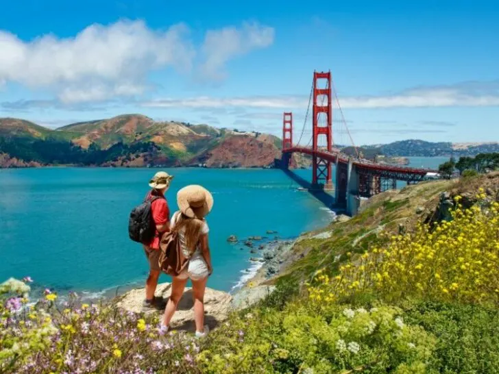 Golden Gate Bridge, over Pacific Ocean and San Francisco Bay