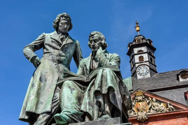 National memorial statue of famous Grimm Brothers in the city center