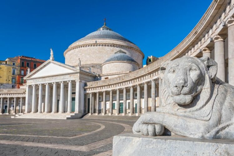 Stone lion at the Basilica di San Francesco di Paola in Piazza del Plebiscito, Naples