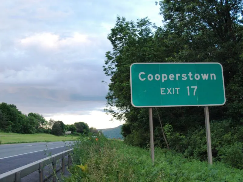 Highway exit sight for Cooperstown
