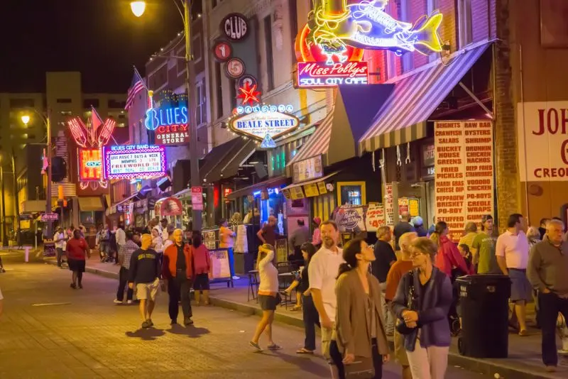 The Beale Street (home of the blues)night time crowd in Memphis, TN