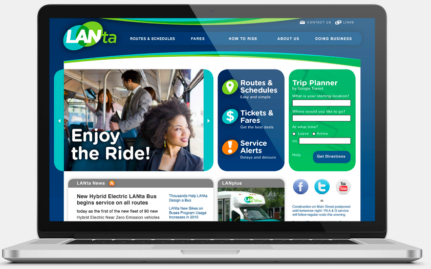 Lanta bus website as viewed from a laptop