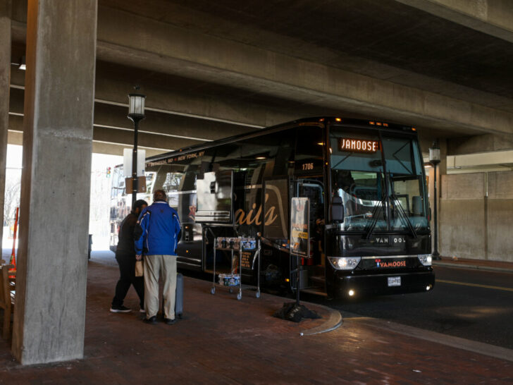 The Vamoose bus picks up passengers and takes them to New York City