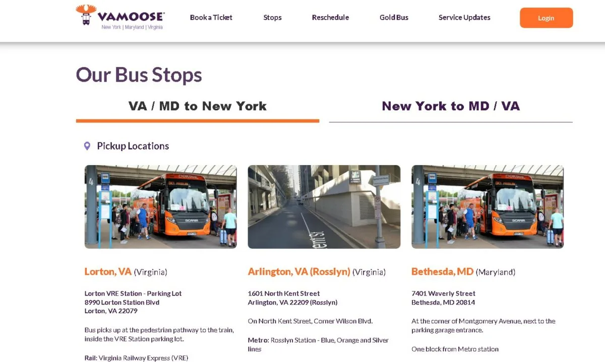 List of Vamoose Bus Bus Stop