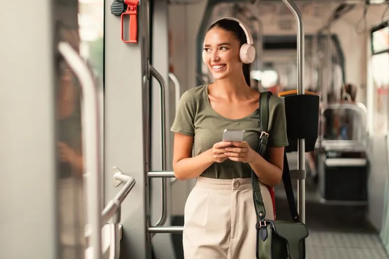 Passenger Woman Standing in Tram