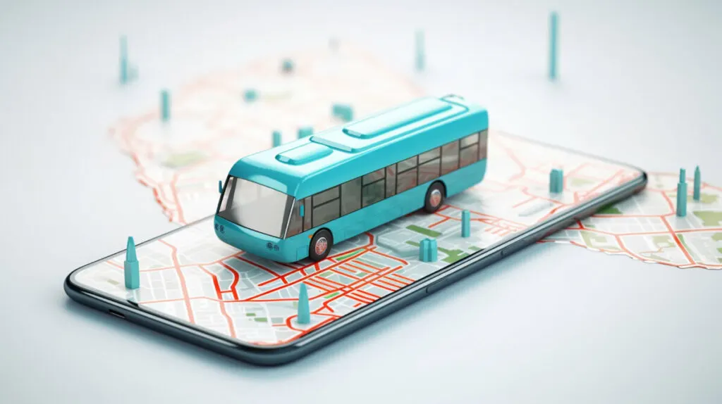Online navigation map on smartphone transport bus concept.AI. Generative AI