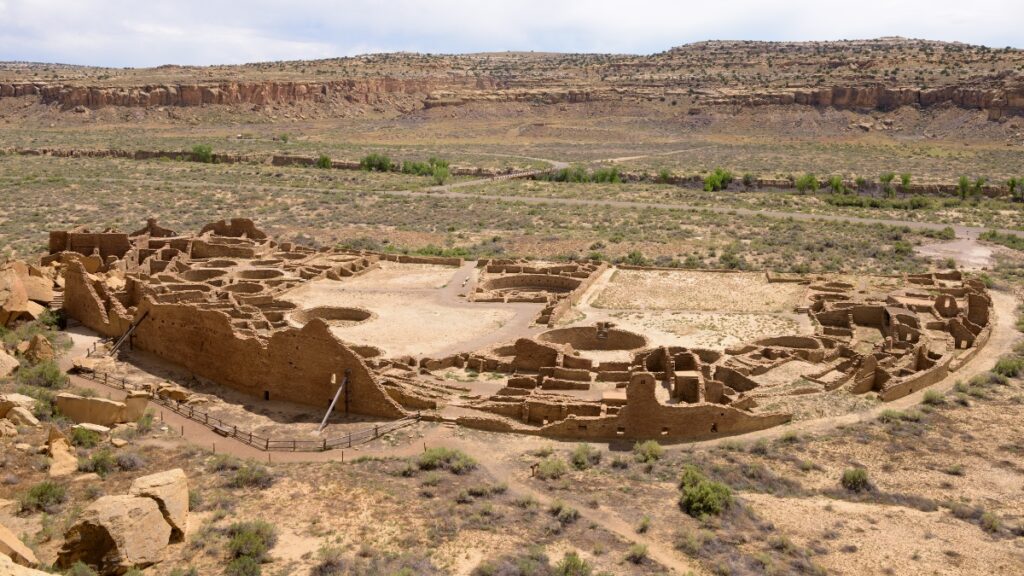 Panoramic view of the Pueblo Bonito at Chaco Canyon National Park in New Mexico, USA