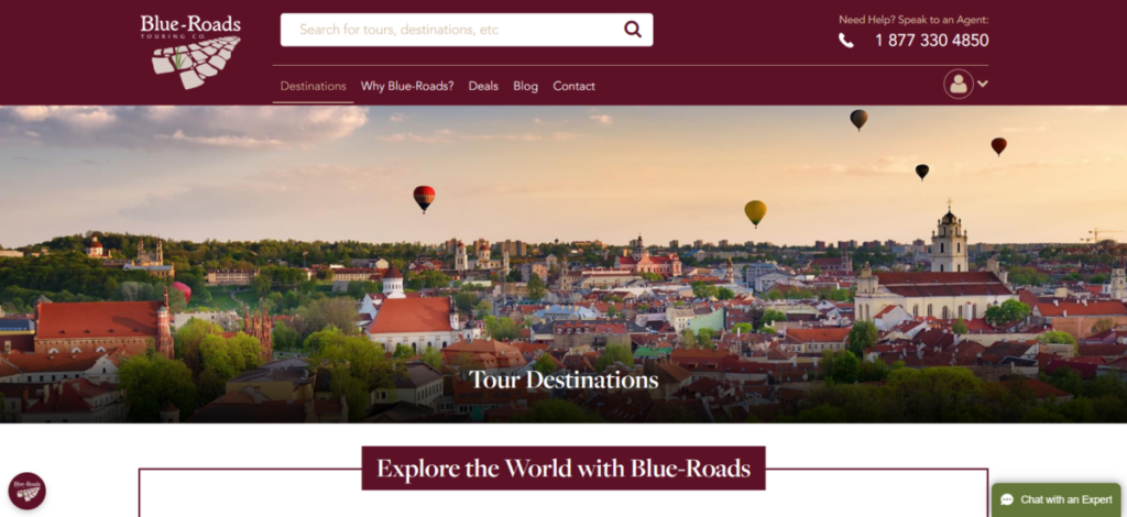 Blue-Roads Touring website landing page