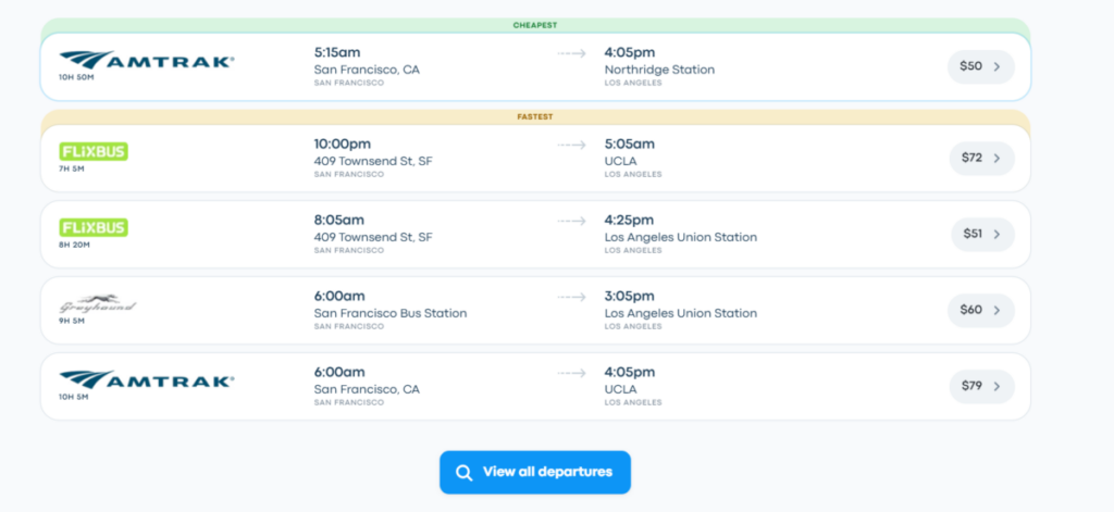 Busbud San Francisco to Los Angeles Bus Schedule and Bus Selection