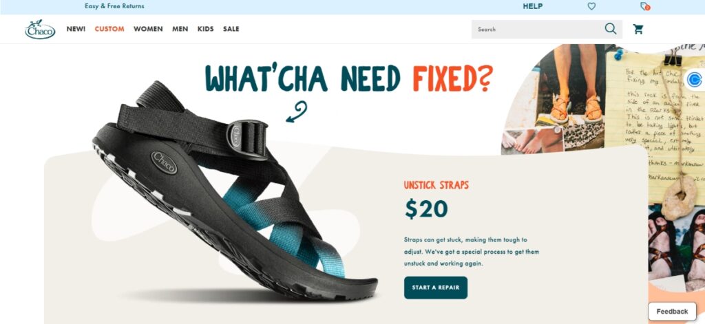 Chaco sandal repair service for stuck straps, featuring adjustable outdoor footwear.